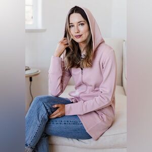 Yala Jemma Zip-Up Long Bamboo & Organic Cotton Sweatshirt Hooded Jacket Pink